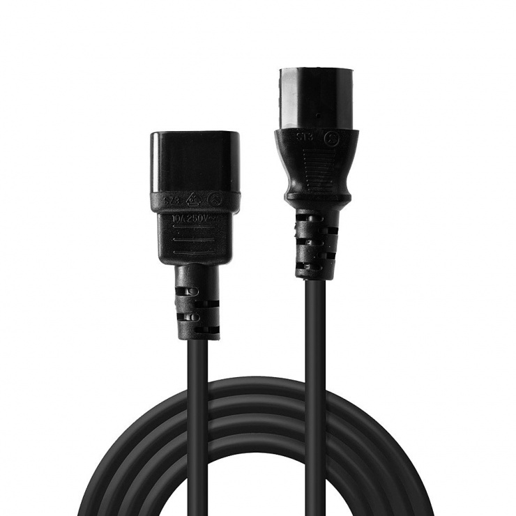 Imagine Cablu prelungitor alimentare PC IEC C13 la C14 1m Negru, Lindy L30321