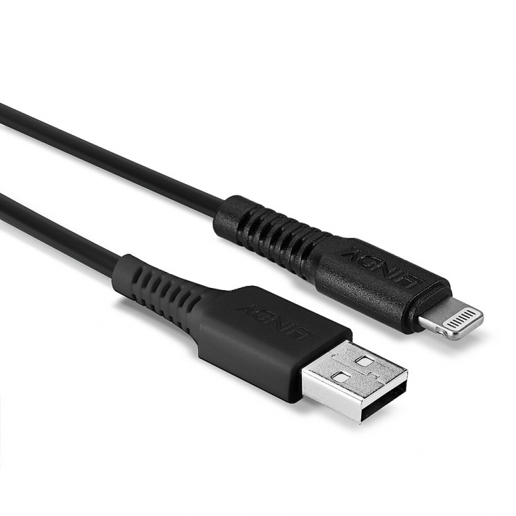 Imagine Cablu de incarcare + date USB la Lightning MFI 1m Negru, Lindy L31320 
