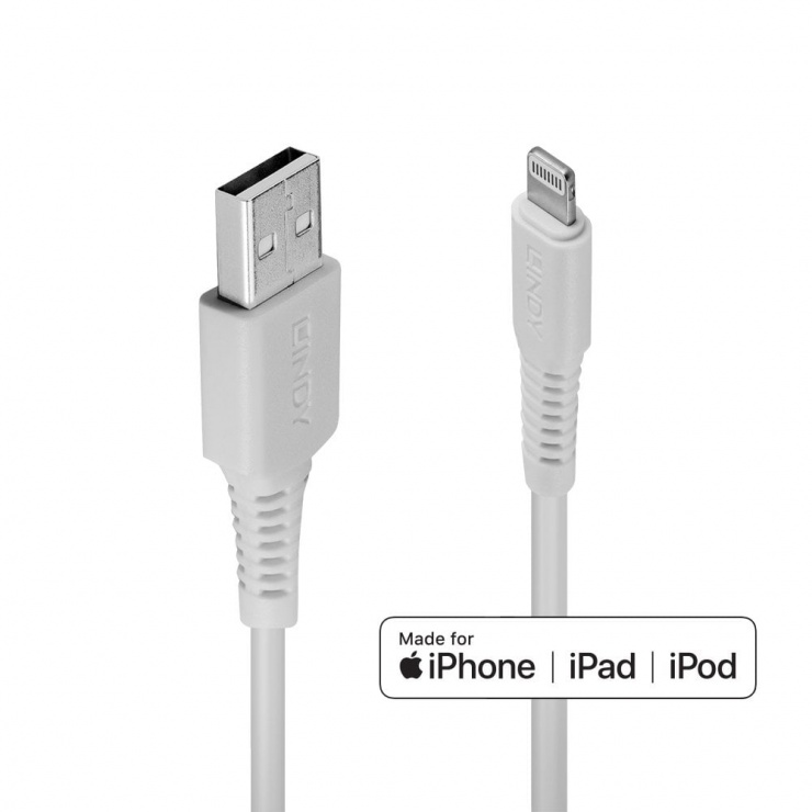 Imagine Cablu date si incarcare USB la Lightning MFI 1m Alb, Lindy L31326