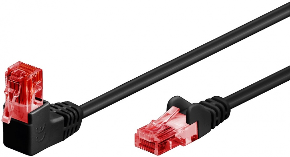 Imagine Cablu de retea cat 6 UTP cu 1 unghi 90 grade 0.5m Negru, Goobay G51514