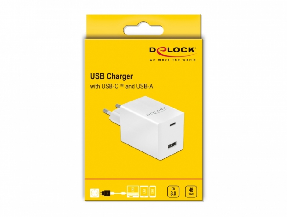 Imagine Incarcator priza 1 x USB-C PD 3.0 + 1 x USB-A 48W, Delock 41448