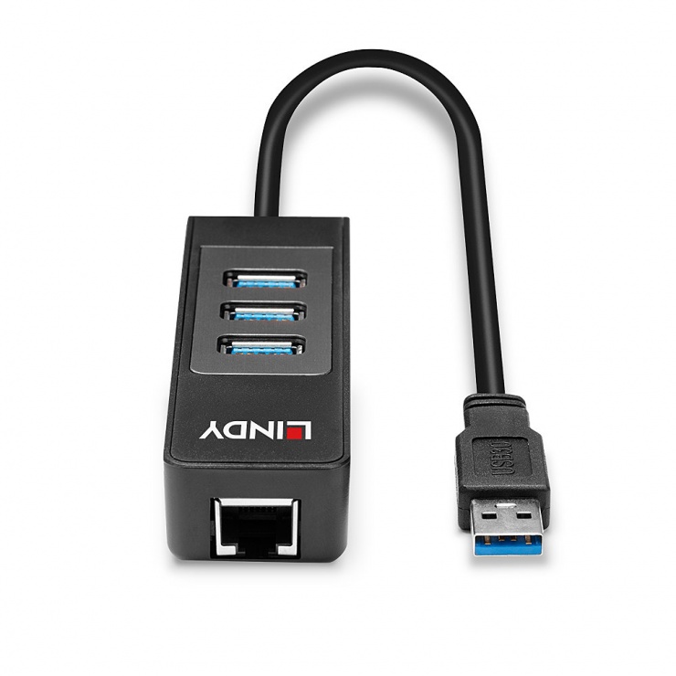 Imagine Adaptor USB 3.0-A la 3 x USB-A + Ethernet Gigabit LAN, Lindy L43176
