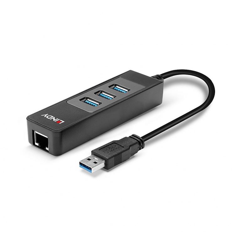 Imagine HUB USB 3.0-A la 3 x USB-A + Ethernet Gigabit LAN, Lindy L43176