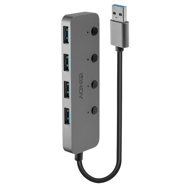 Imagine HUB USB 3.2-A cu 4 porturi USB-A + switch On/Off, Lindy L43309