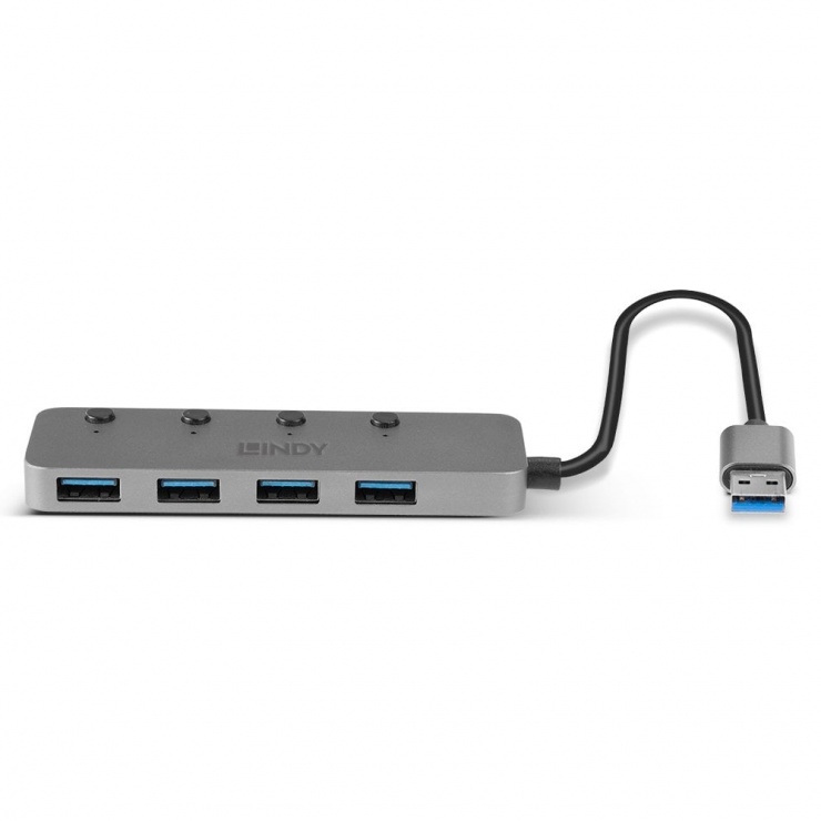 Imagine HUB USB 3.2-A cu 4 porturi USB-A + switch On/Off, Lindy L43309