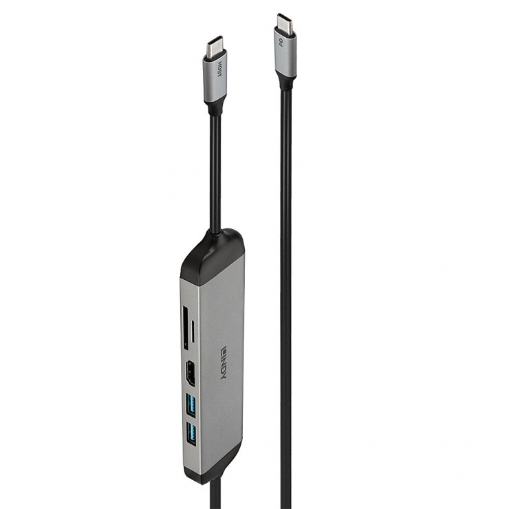 Imagine Docking station USB 3.2 Type C la HDMI 4K30Hz/2 x USB-A/Card reader PD 100W 1.4m, Lindy L43326