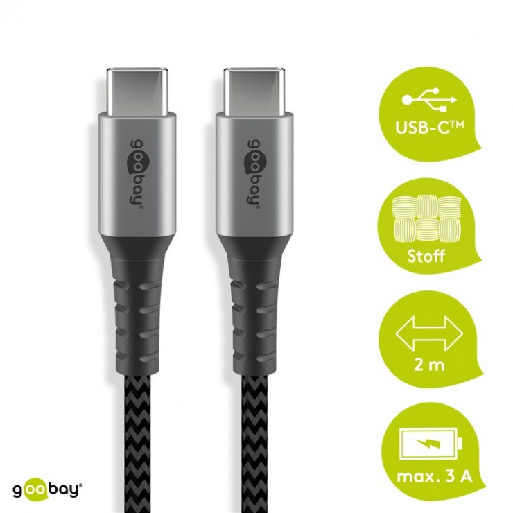 Imagine Cablu USB 2.0 type C la type C T-T 3A 2m, Goobay G49303