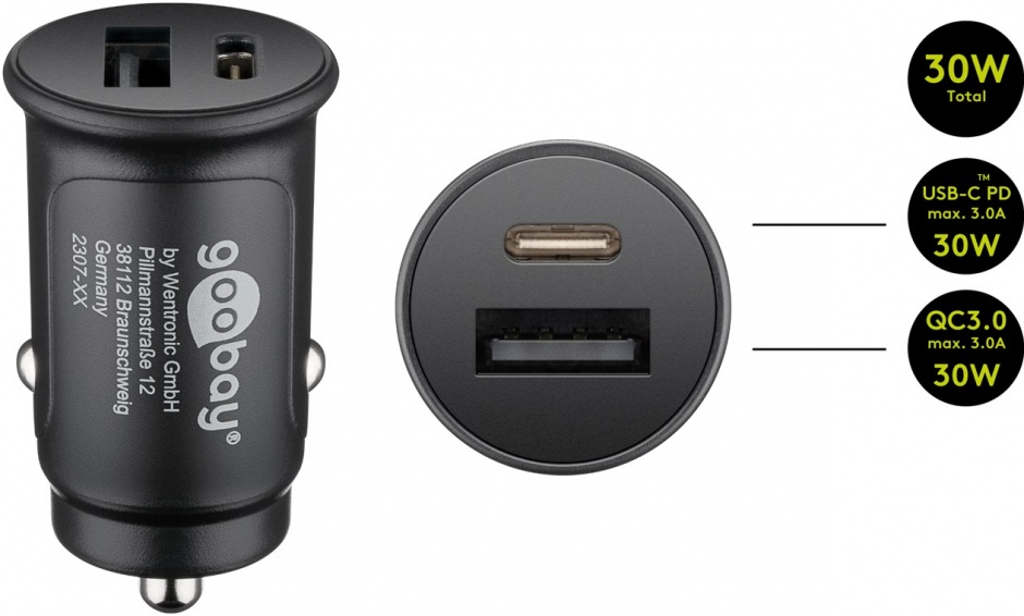 Imagine Incarcator auto 1 x USB-C PD + 1 x USB-A, Goobay G55634