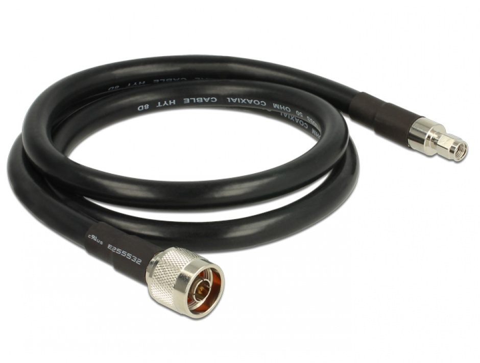 Imagine Cablu antena N plug la RP-SMA plug CFD400 LLC400 1m low loss, Delock 13019