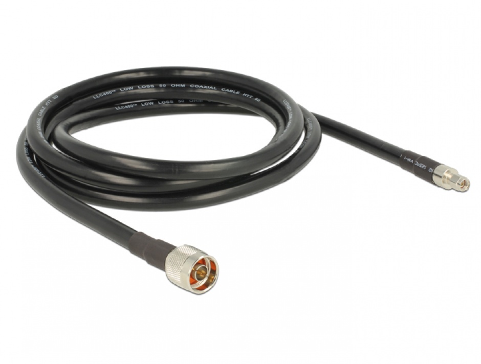 Imagine Cablu antena N plug la RP-SMA plug CFD400 LLC400 2m low loss, Delock 13020