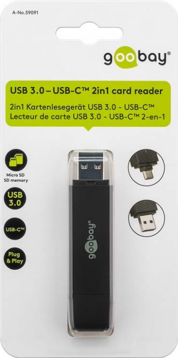 Imagine Cititor de carduri USB 3.0-A + type C la micro SD/SD, Goobay W59091