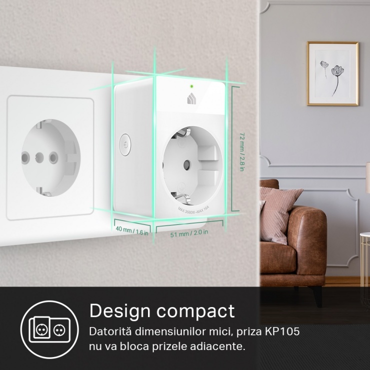 Imagine Set 2 buc priza inteligenta Schuko Wi-Fi Slim, TP-LINK KP105P2