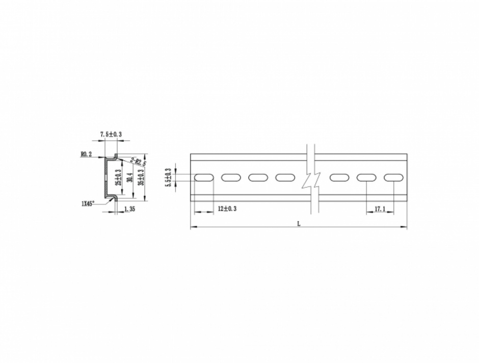 Imagine Sina DIN din aluminiu 35 x 7.5 mm (19"), Delock 66171