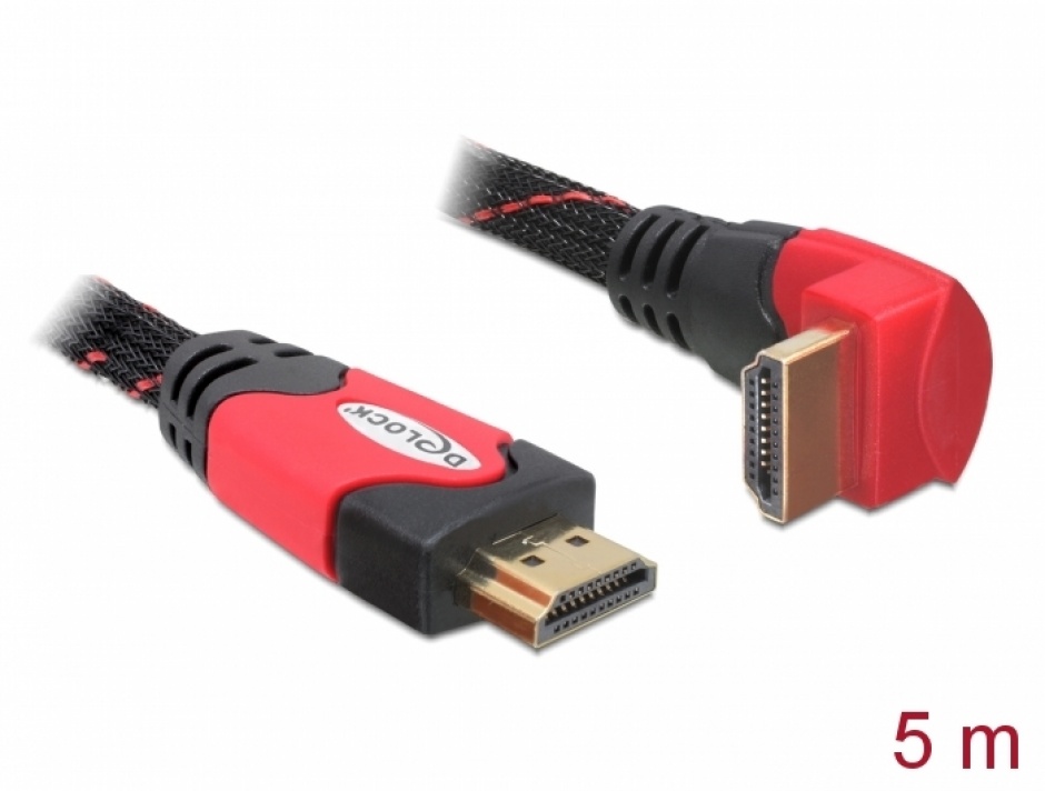 Imagine Cablu HDMI 4K v1.4 unghi 90 grade T-T 5m Rosu, Delock 82688
