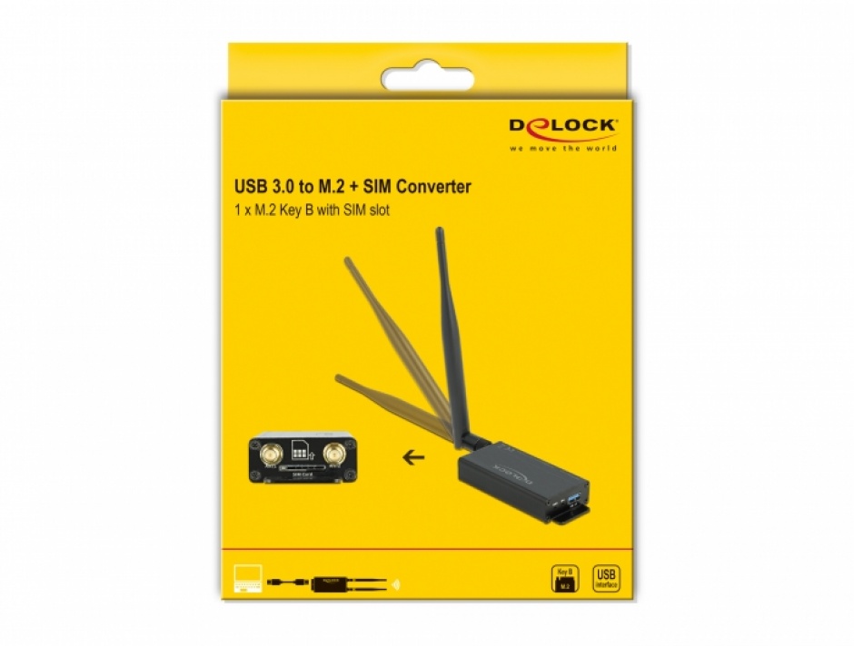 Imagine Convertor USB 3.0 pentru M.2 Key B cu slot SIM si enclosure, Delock 63172