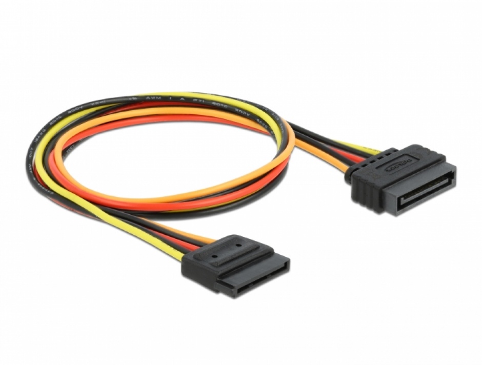 Imagine Cablu prelungitor alimentare SATA 15 pini 50cm, Delock 60132