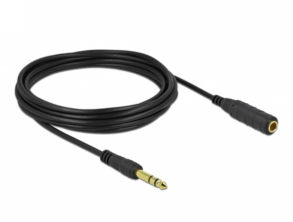 Imagine Cablu prelungitor audio jack stereo 6.3mm 3 pini T-M 5m Negru, Delock 86767