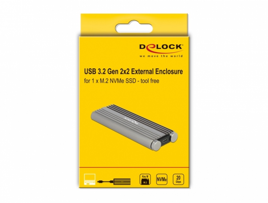 Imagine Rack extern SuperSpeed USB 20 Gbps (USB 3.2 Gen 2x2)-C la M.2 NVMe PCIe SSD, Delock 42001