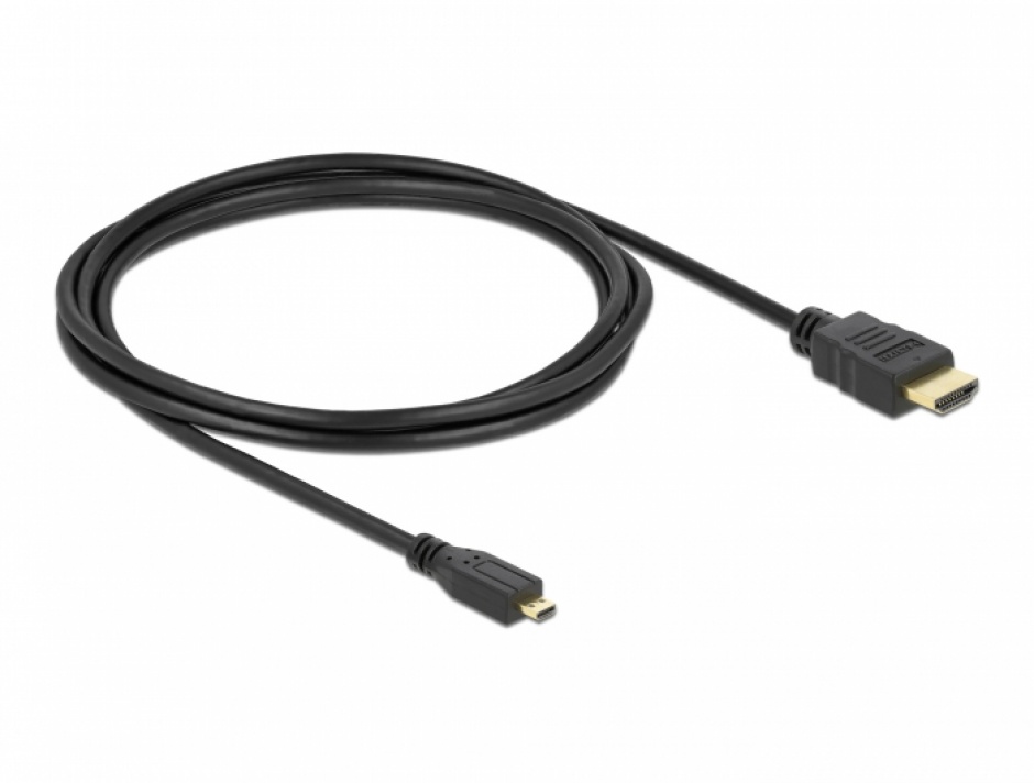 Imagine Cablu micro HDMI-D la HDMI 4K v1.4 T-T 2m Negru, Delock 82664