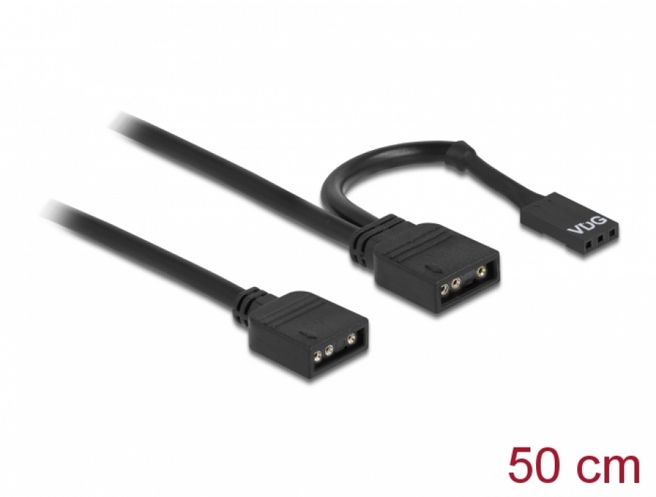 Imagine Cablu de conectare RGB cu 3 pini pentru iluminare LED RGB/ARGB la 2 x 3 pini 0.5m, Delock 86001