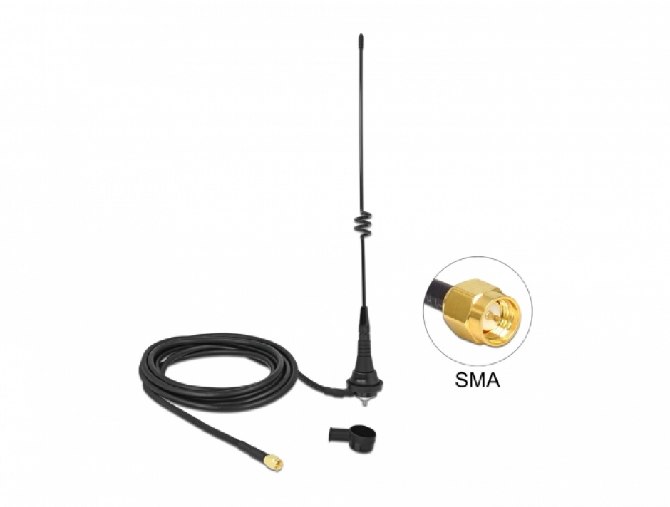 Imagine Antena exterior LPWAN 868 MHz (Lora) SMA plug 4.5 dBi fixa omnidirectionala RG-58 C/U 2.5m, Delock 12722