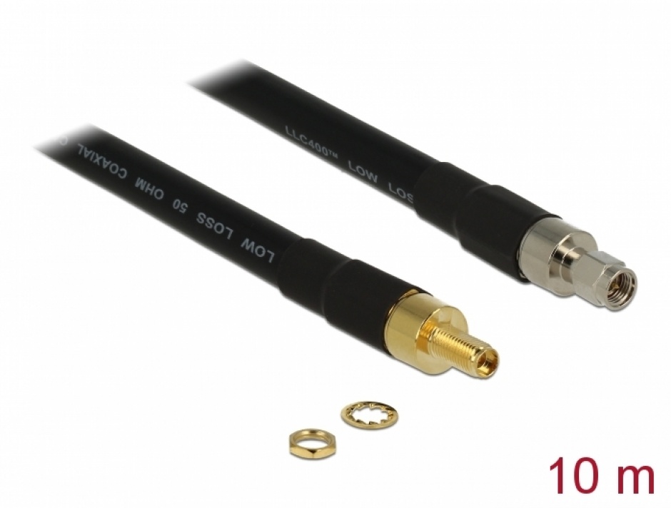 Imagine Cablu antena SMA plug la SMA jack CFD400 LLC400 10m low loss, Delock 13011