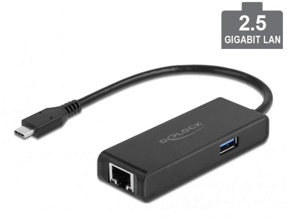 Imagine Placa de retea USB 3.2 Gen1-C la 2.5 Gigabit LAN + 1 x USB-A, Delock 63826