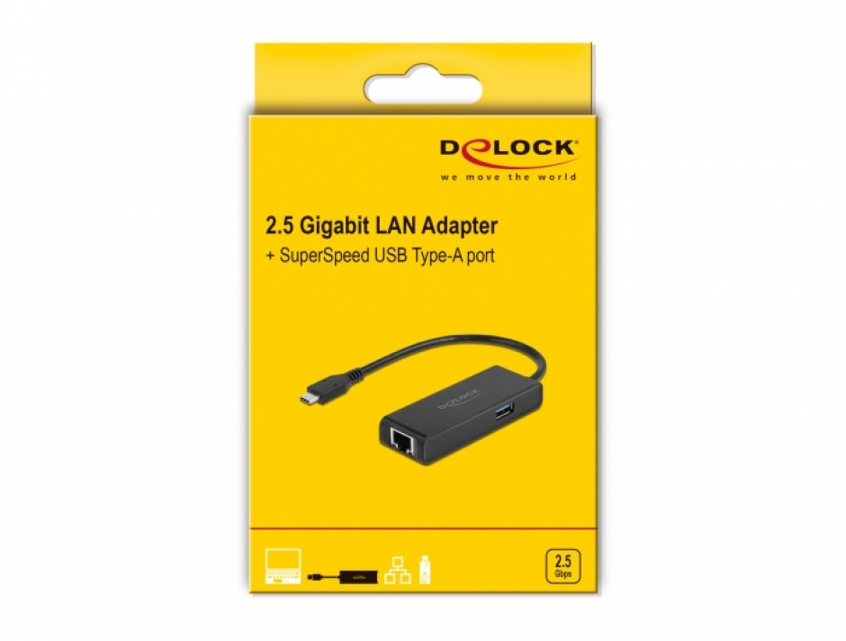 Imagine Placa de retea USB 3.2 Gen1-C la 2.5 Gigabit LAN + 1 x USB-A, Delock 63826