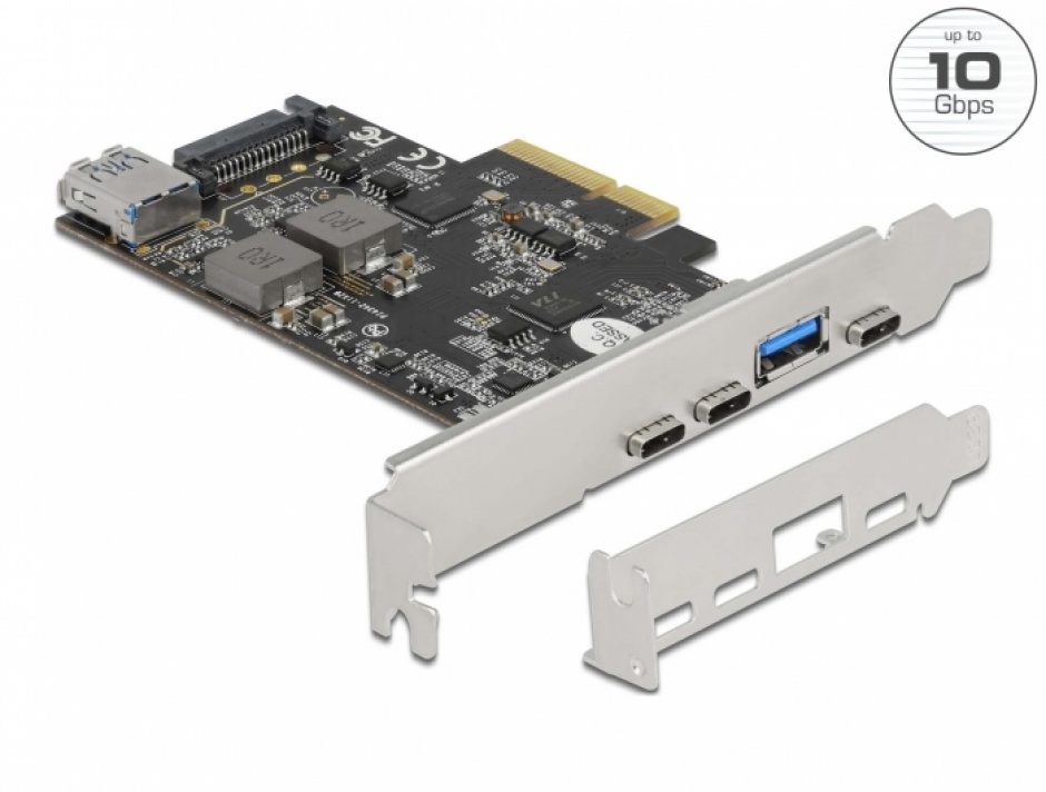 Imagine PCI Express cu 3 x USB 3.2 Gen 2-C + 2 x USB-A LPFF, Delock 90060