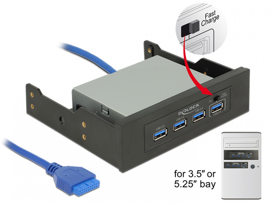 Imagine HUB 3.5"/5.25" cu 4 x USB 3.0-A, Delock 62903