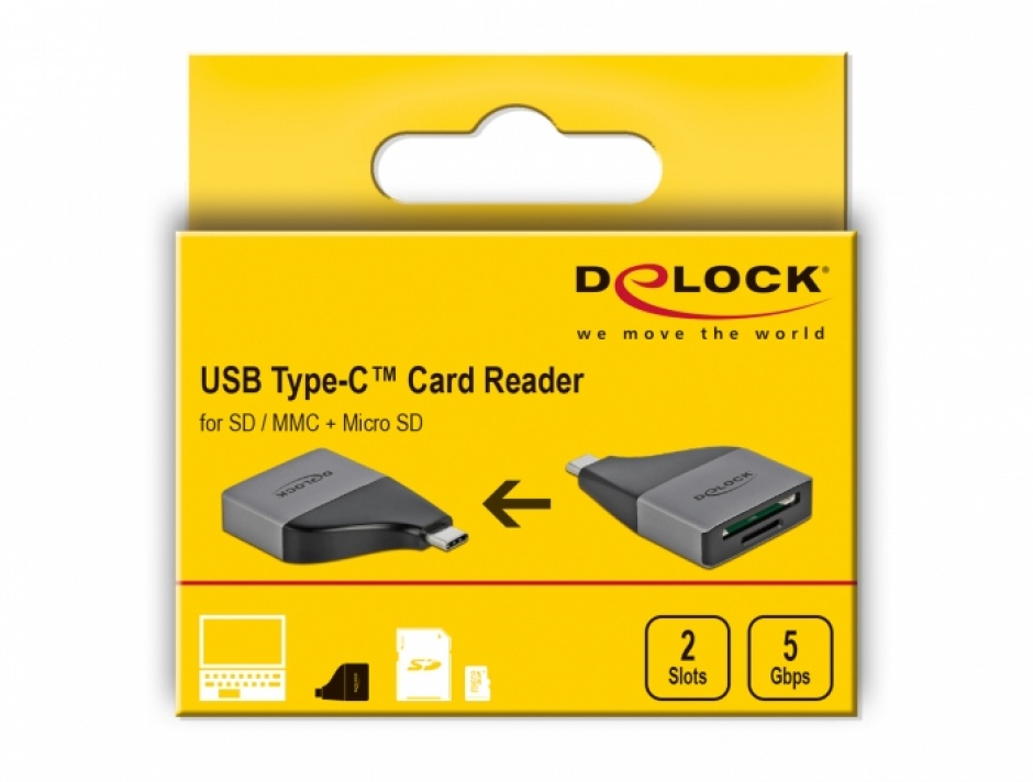 Imagine Cititor de carduri USB 3.2-C Gen1 pentru SD / MMC + Micro SD, Delock 64117