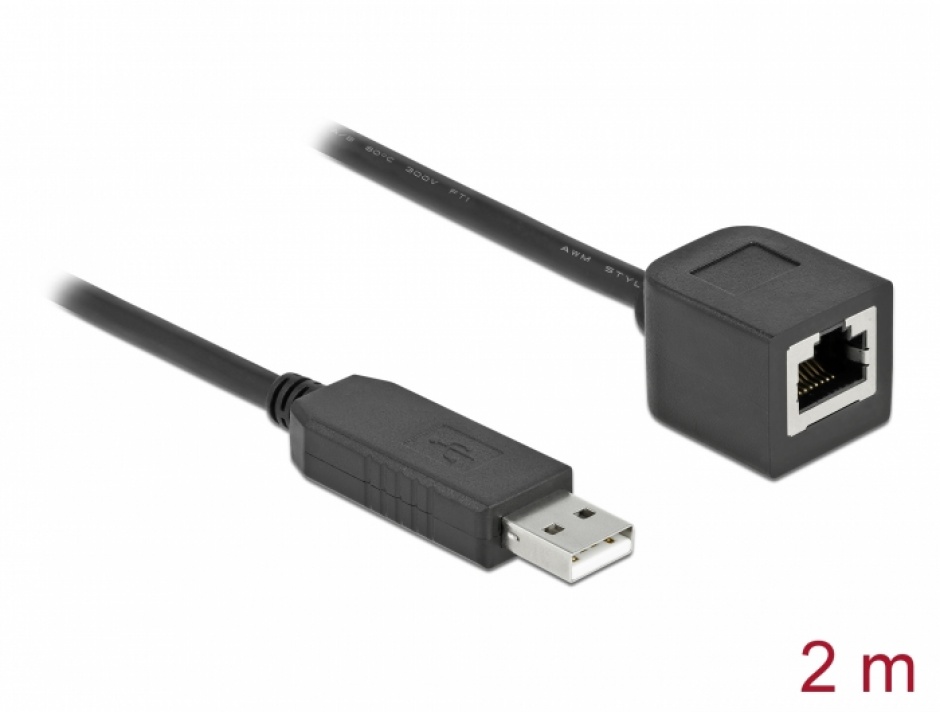 Imagine Cablu USB la serial RS-232 RJ45 (pentru router Cisco) T-M 2m, Delock 64165