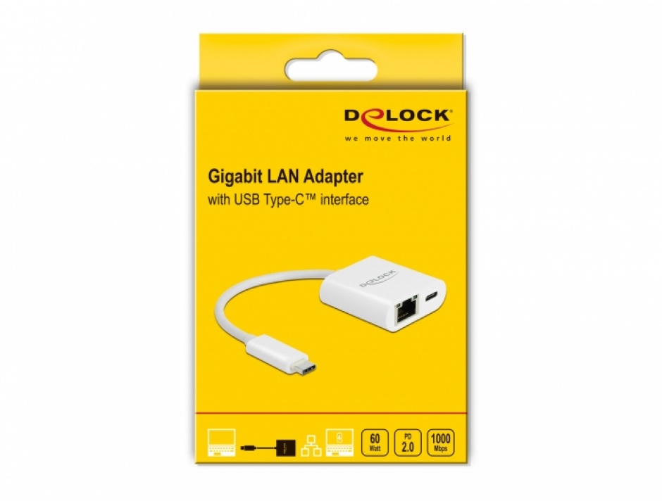 Imagine Adaptor USB 3.2 Gen 1-C la Gigabit cu alimentare PD, Delock 65402