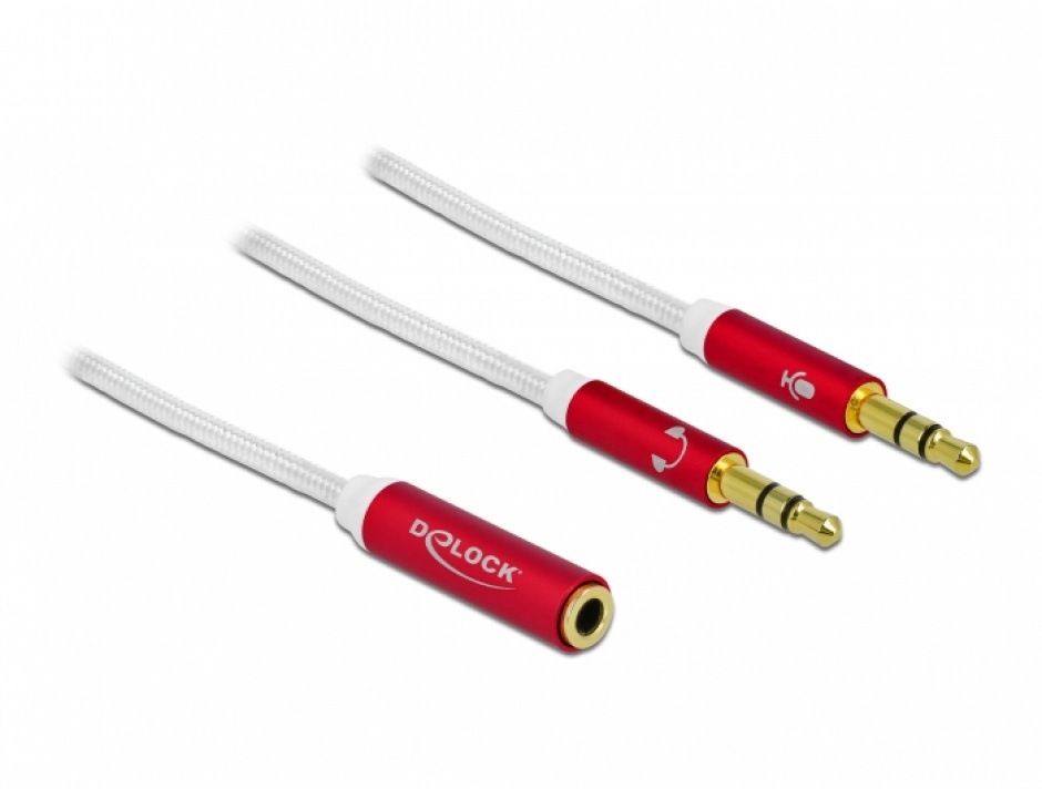 Imagine Adaptor Jack 3.5 mm la 2 x Jack Stereo pentru casca + microfon M-T (CTIA pin assignment) 20cm Alb, D