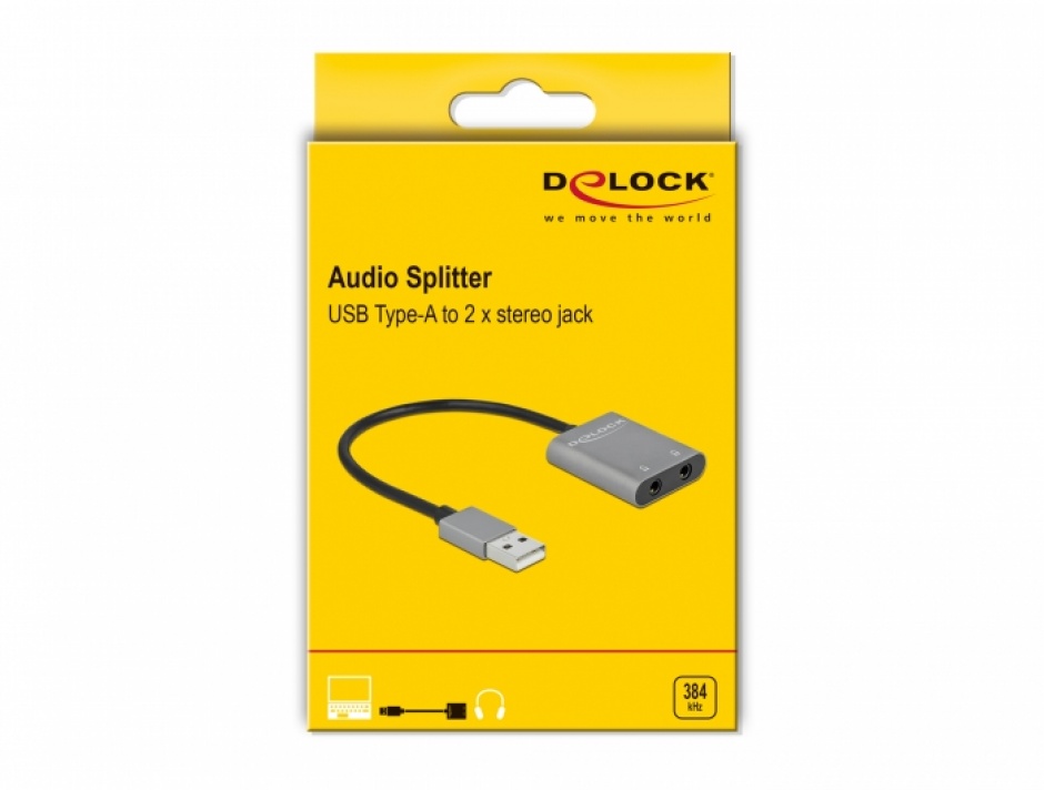 Imagine Multiplicator/splitter audio metalic USB-A la 2 x jack stereo 3.5mm T-M, Delock 66562