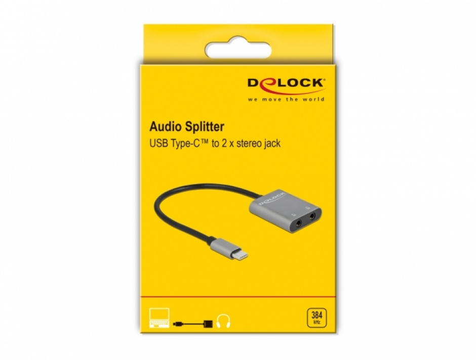 Imagine Multiplicator/splitter audio metalic USB-C la 2 x jack stereo 3.5mm T-M, Delock 66564