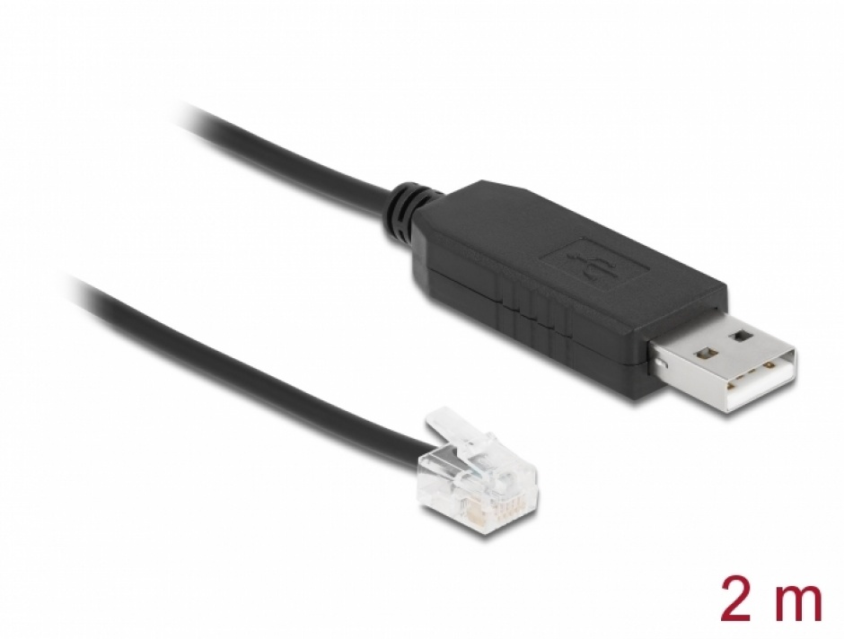 Imagine Cablu USB-A la Serial RS-232 RJ12 cu protectie ESD APC 2m, Delock 66736