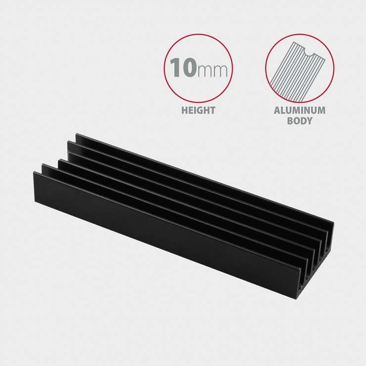 Imagine Radiator pasiv aluminiu pentru SSD M.2 - 2280 inaltime 10mm, AXAGON CLR-M2L10