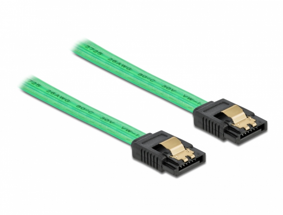 Imagine Cablu SATA III 6 Gb/s UV glow effect 20cm Verde, Delock 82017