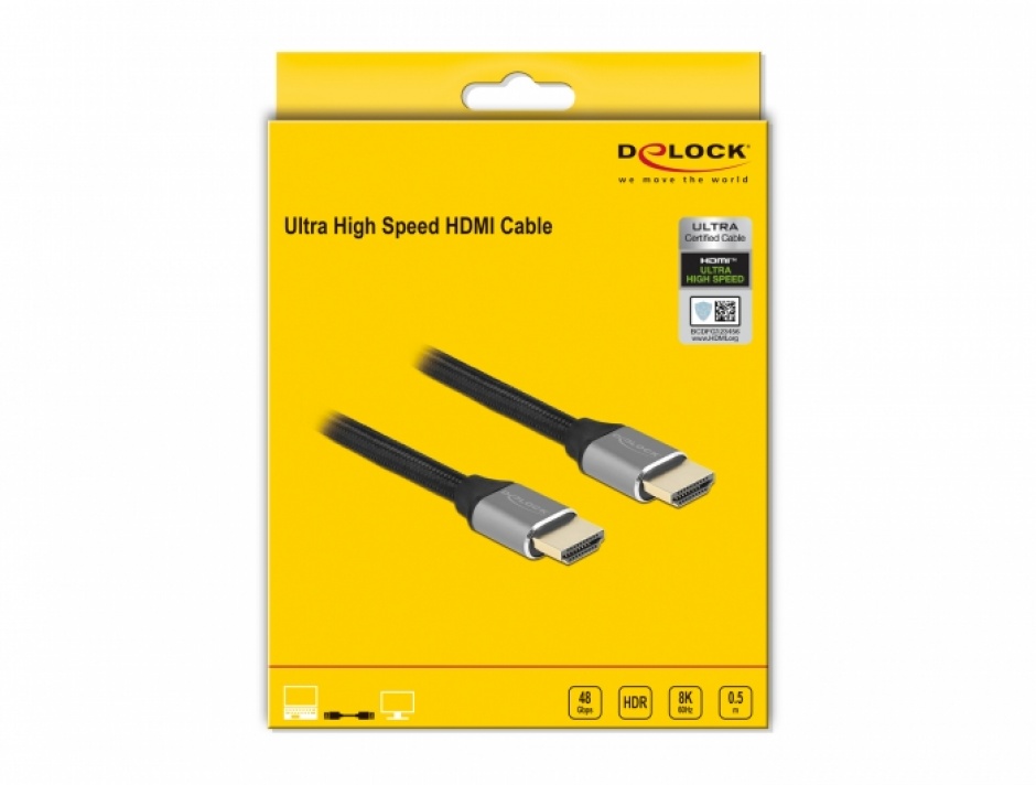 Imagine Cablu Ultra High Speed HDMI 48 Gbps 8K60Hz/4K240Hz 0.5m Gri Certificat, Delock 83994