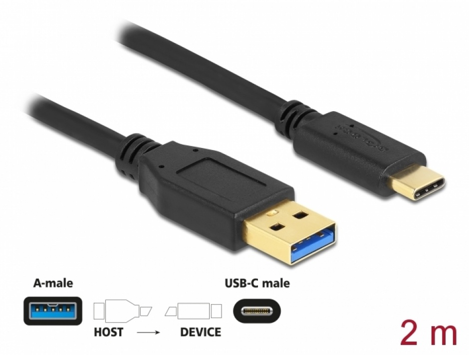 Imagine Cablu USB 3.2-A Gen1 la USB type C T-T 2m, Delock 84004
