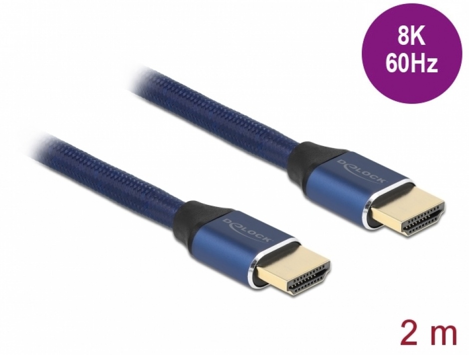 Imagine Cablu Ultra High Speed HDMI 48 Gbps 8K60Hz/4K240Hz 2m Blue Certificat, Delock 85447