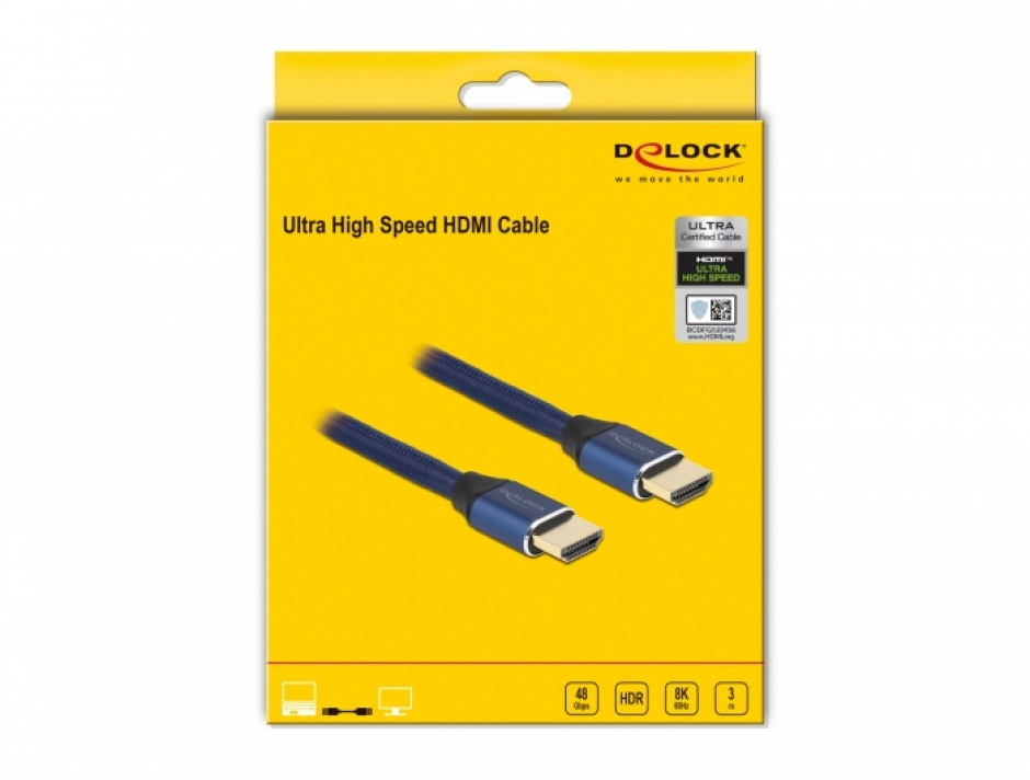 Imagine Cablu Ultra High Speed HDMI 48 Gbps 8K60Hz/4K240Hz 3m Blue Certificat, Delock 85448