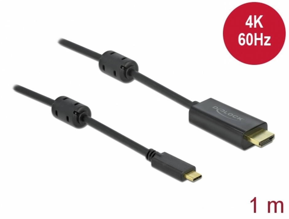 Imagine Cablu activ USB Type-C la HDMI (DP Alt Mode) 4K60Hz T-T 1m Negru, Delock 85969