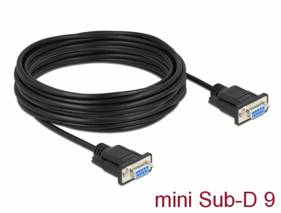 Imagine Cablu serial RS-232 Sub-D9 nullmodem M-M 10m Negru, Delock 86604
