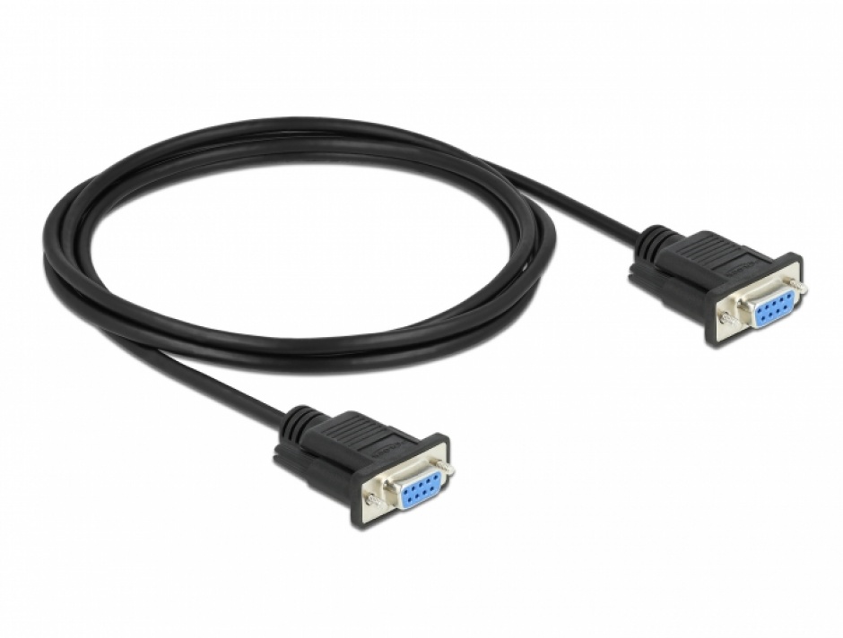 Imagine Cablu serial RS-232 Sub-D9 nullmodem M-M 2m Negru, Delock 86605