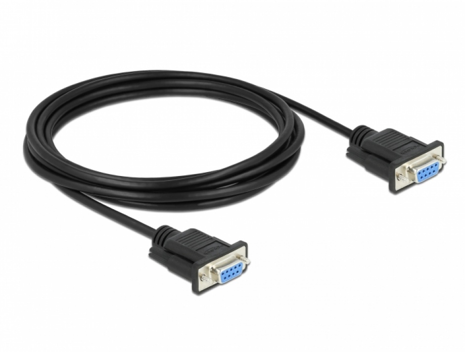 Imagine Cablu serial RS-232 Sub-D9 nullmodem M-M 3m Negru, Delock 86606