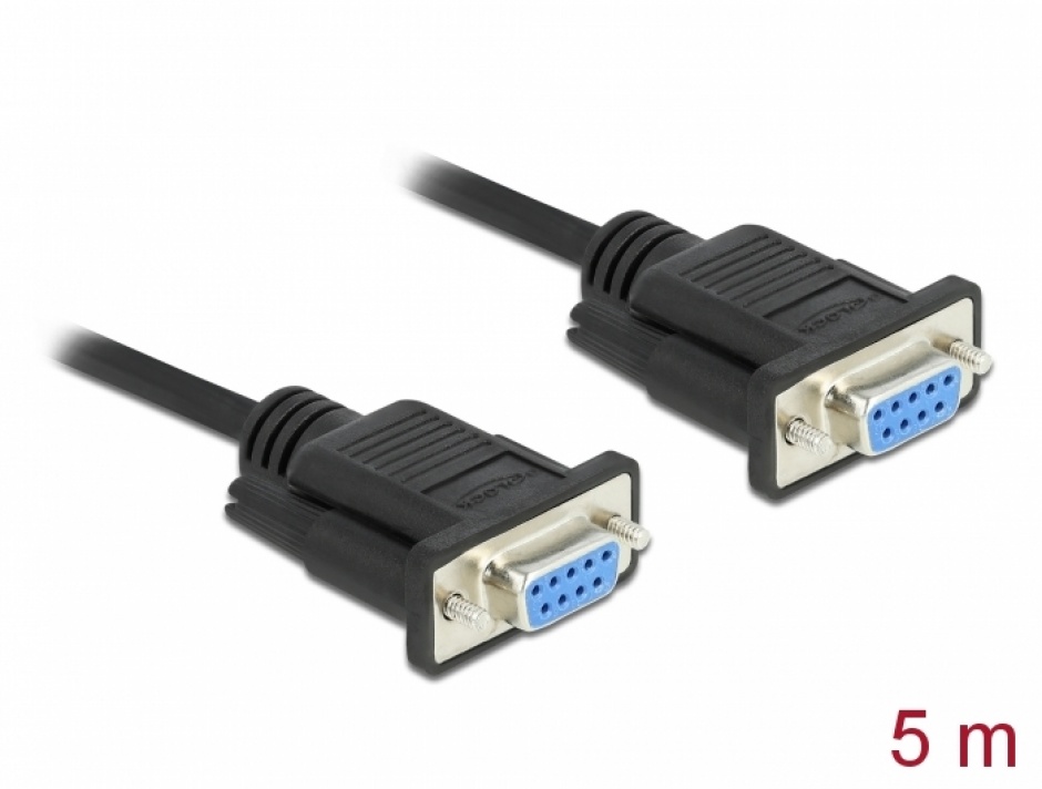 Imagine Cablu serial RS-232 Sub-D9 nullmodem M-M 5m Negru, Delock 86607