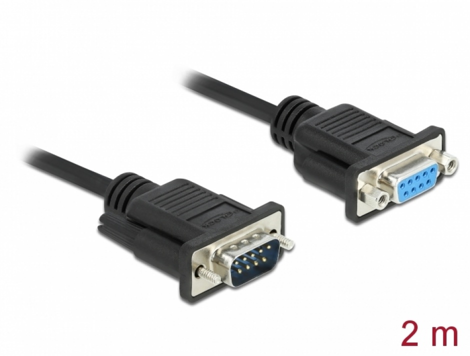 Imagine Cablu serial RS-232 Sub-D9 nullmodem T-M 2m Negru, Delock 86616