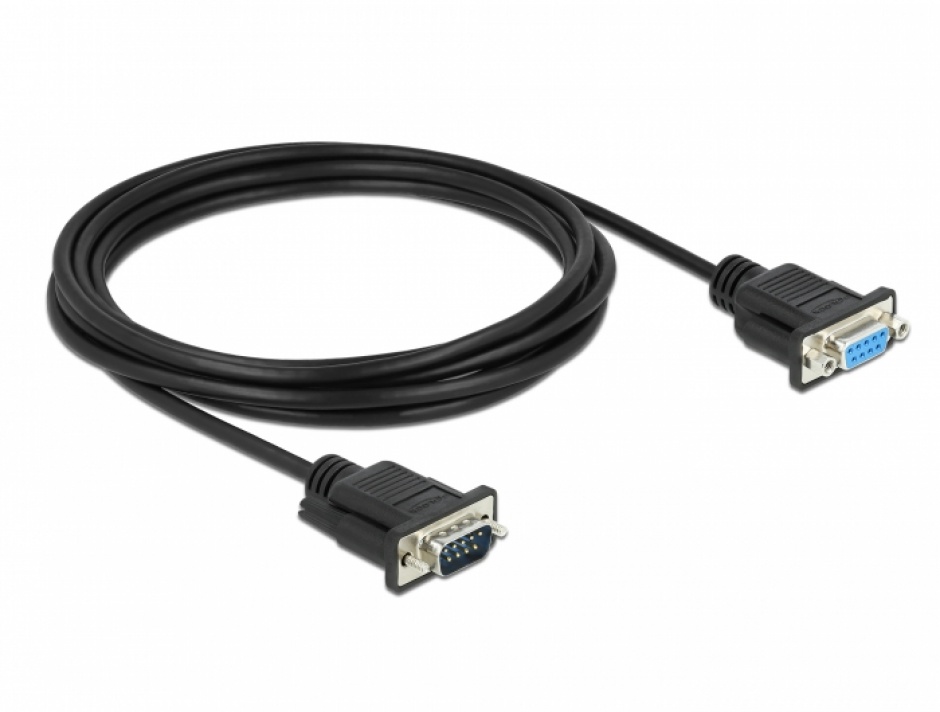 Imagine Cablu serial RS-232 Sub-D9 nullmodem T-M 3m Negru, Delock 86617